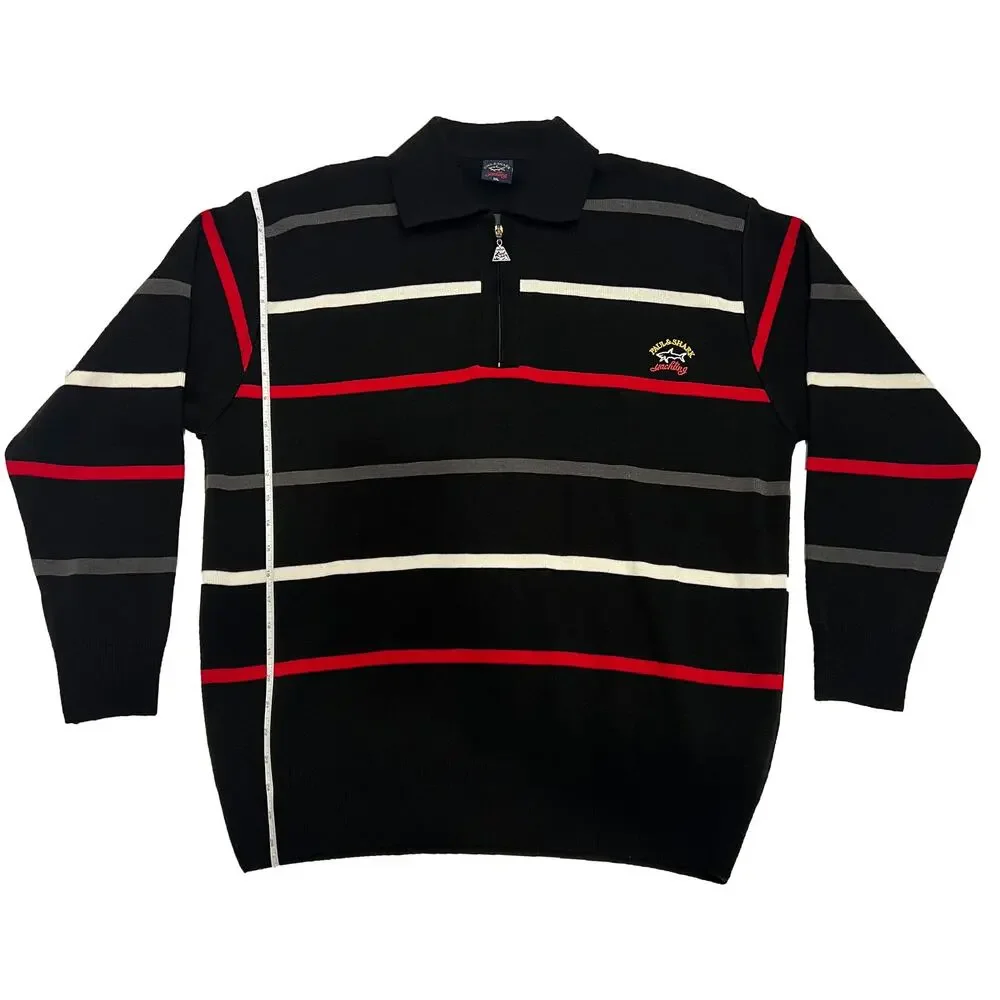 Paul & Shark Yachting Mens XXL Black Striped Quarter Zip Cotton Sweater Italy